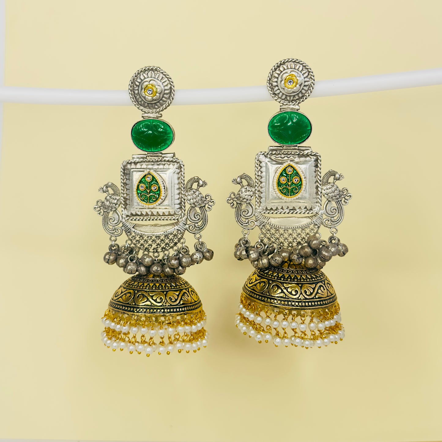 Dual Tone Peacock Jhumka Earrings