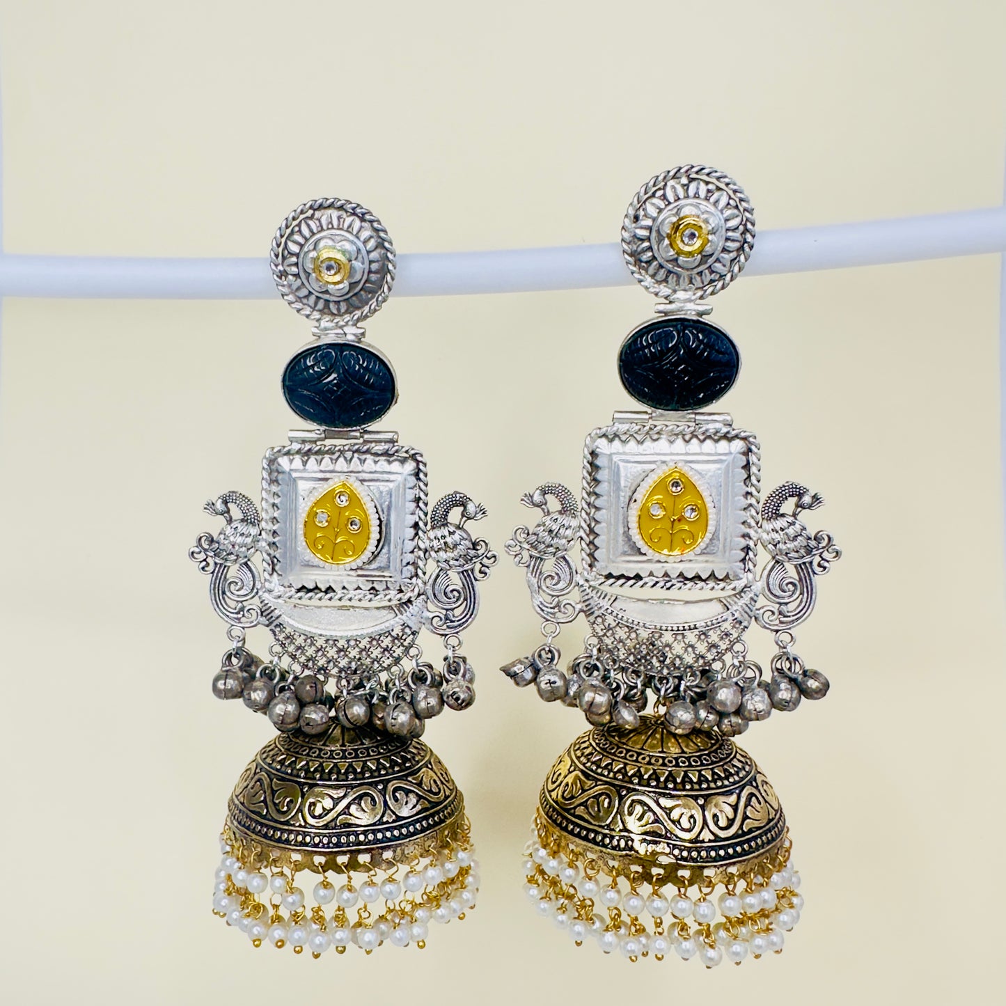 Dual Tone Peacock Jhumka Earrings