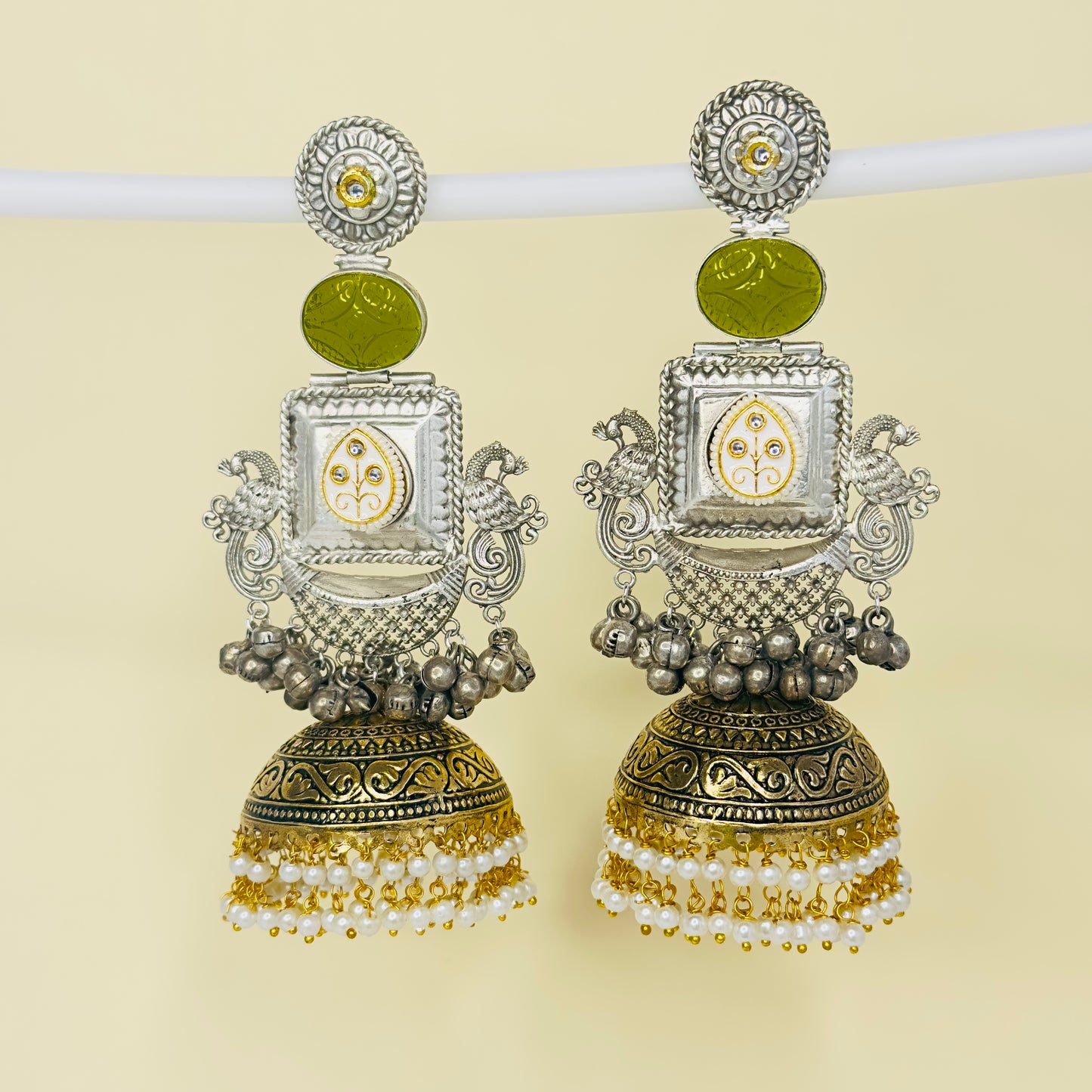 Dual Tone Peacock Jhumka Earrings