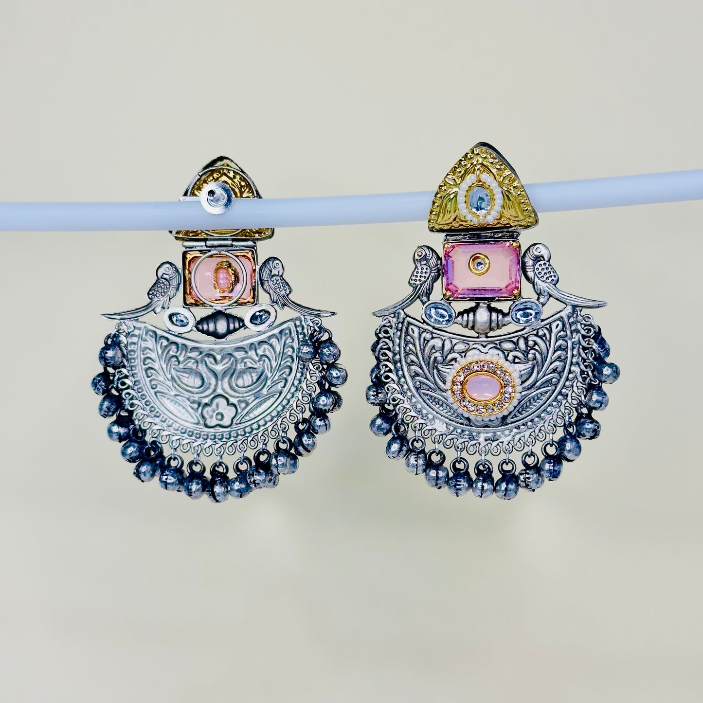 Dual Tone Parrot Chandbali Earrings