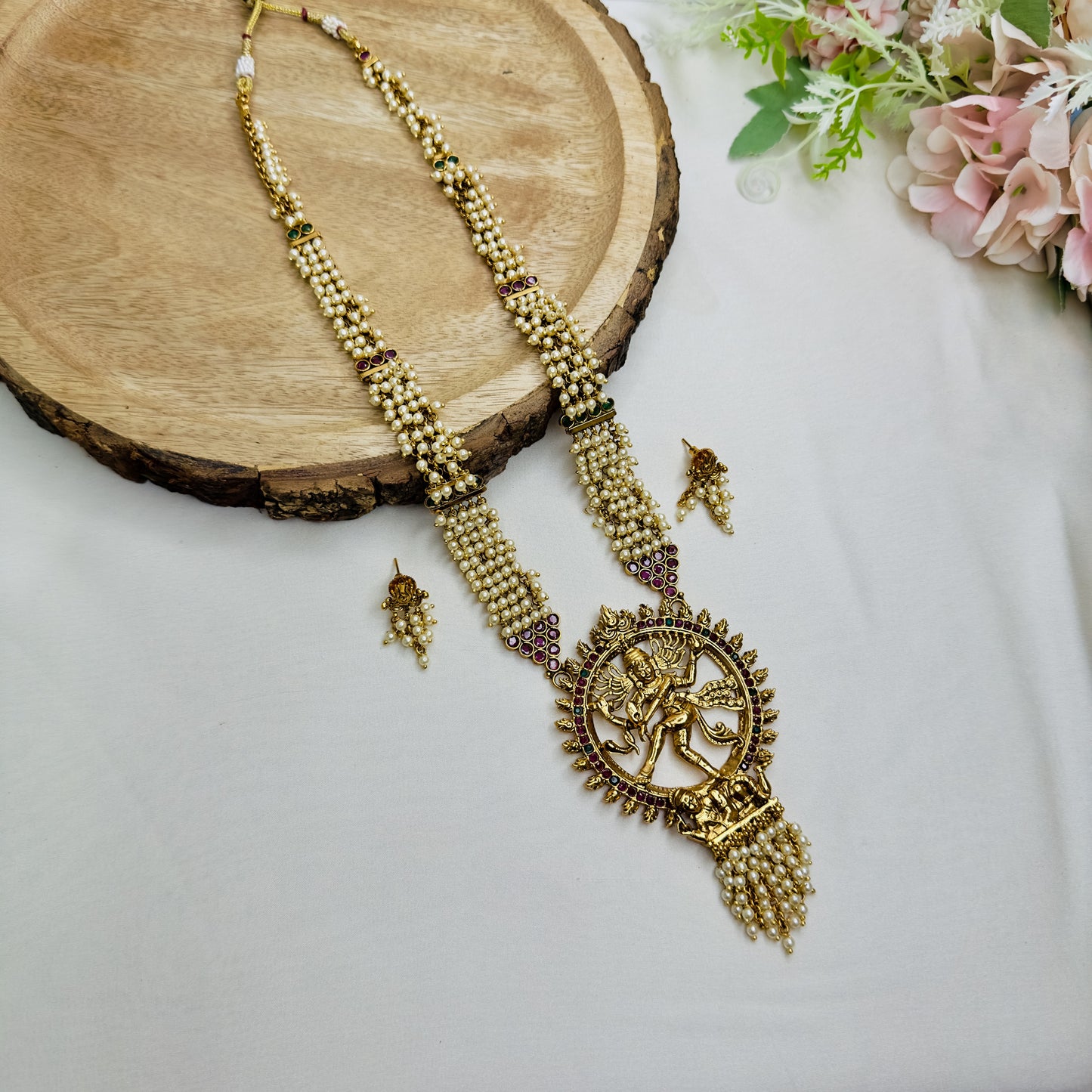 Temple Pearl Work Necklace Set