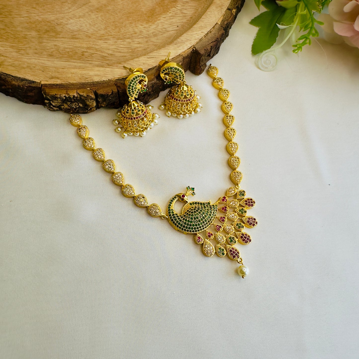 Peacock Pendant Multicolor Necklace Set
