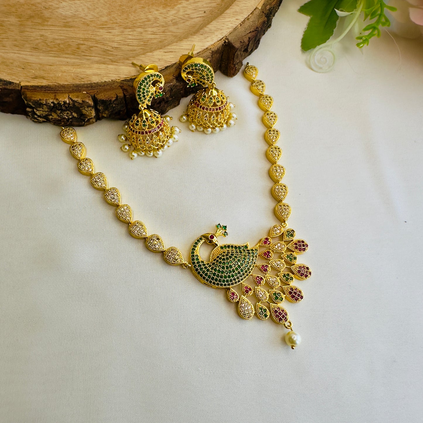 Peacock Pendant Multicolor Necklace Set