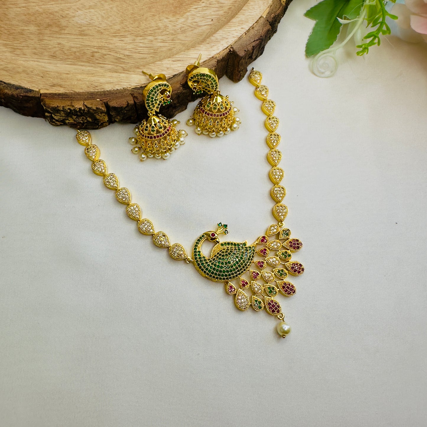 Peacock Pendant Multicolor Necklace Set