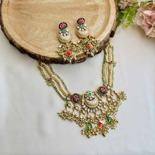 Multicolor Heritage Rajwadi Necklace Set