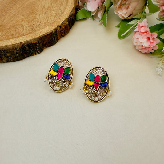 Multicolor Kundan Stud Earrings