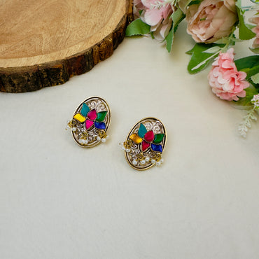 Multicolor Kundan Stud Earrings