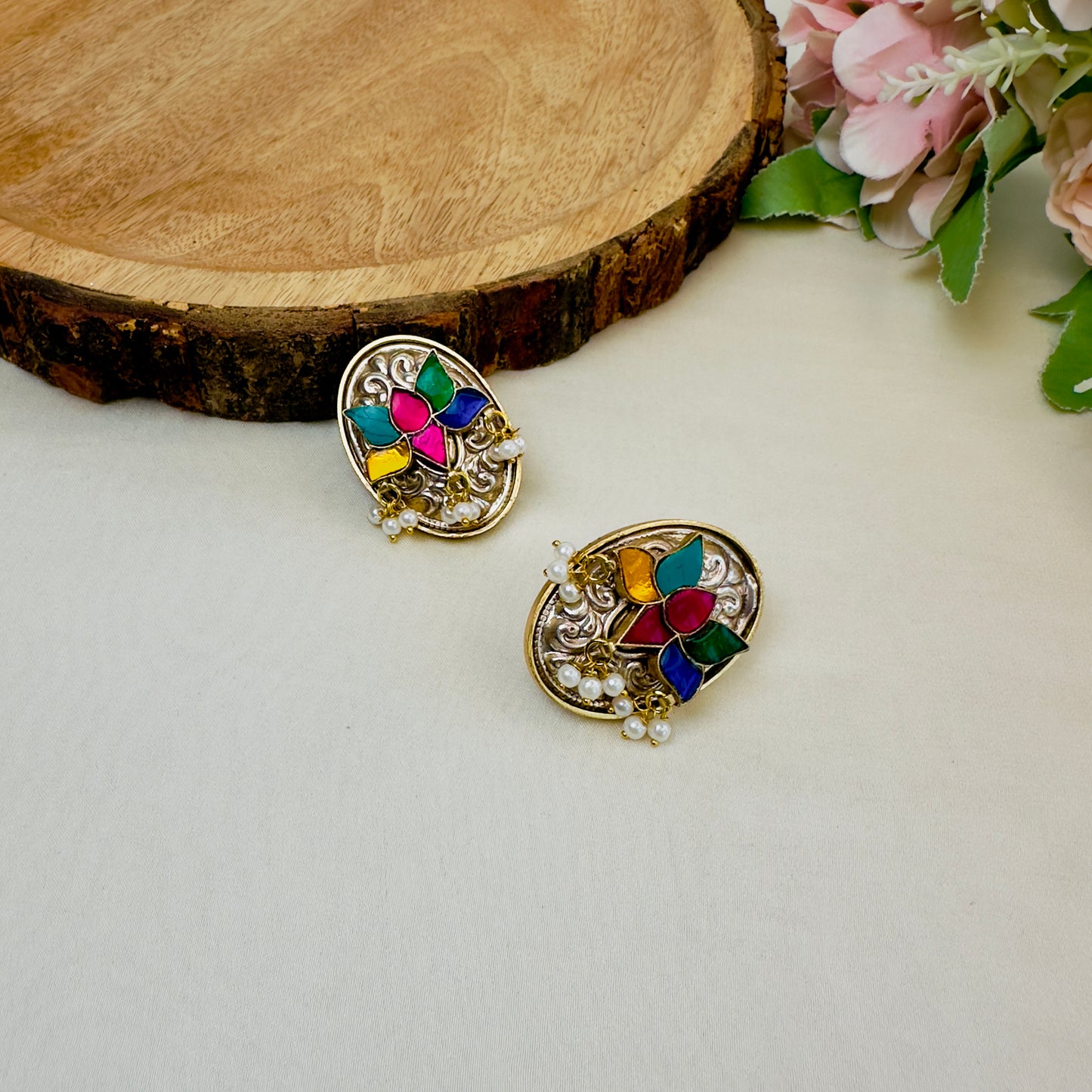 Multicolor Kundan Stud Earrings