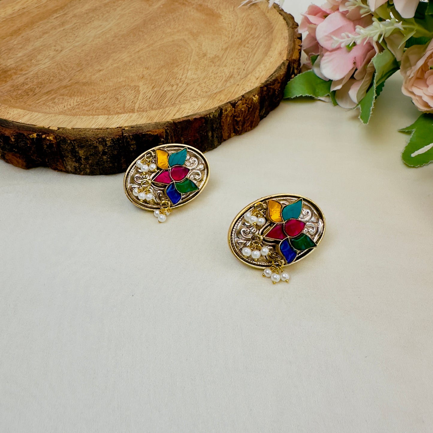Multicolor Kundan Stud Earrings