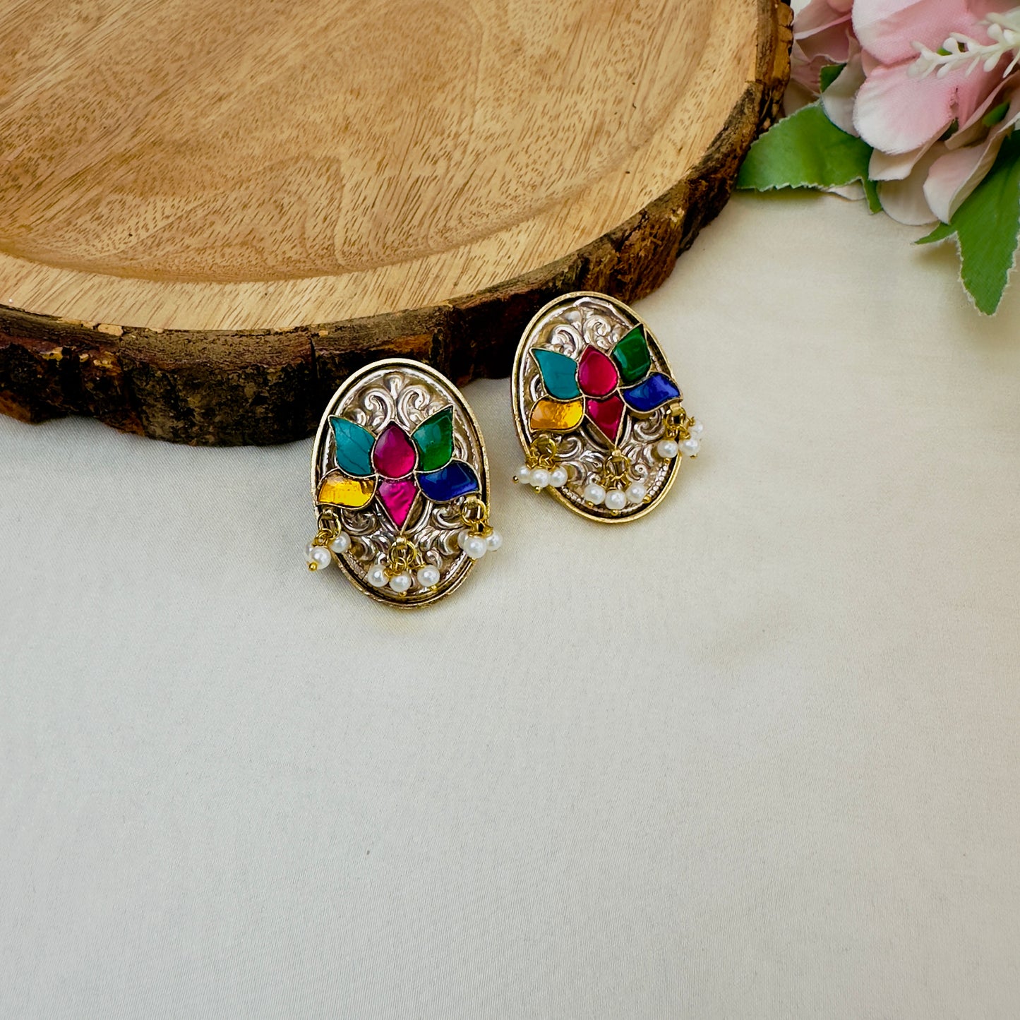 Multicolor Kundan Stud Earrings