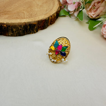 Lotus Golden Polish Jadau Ring