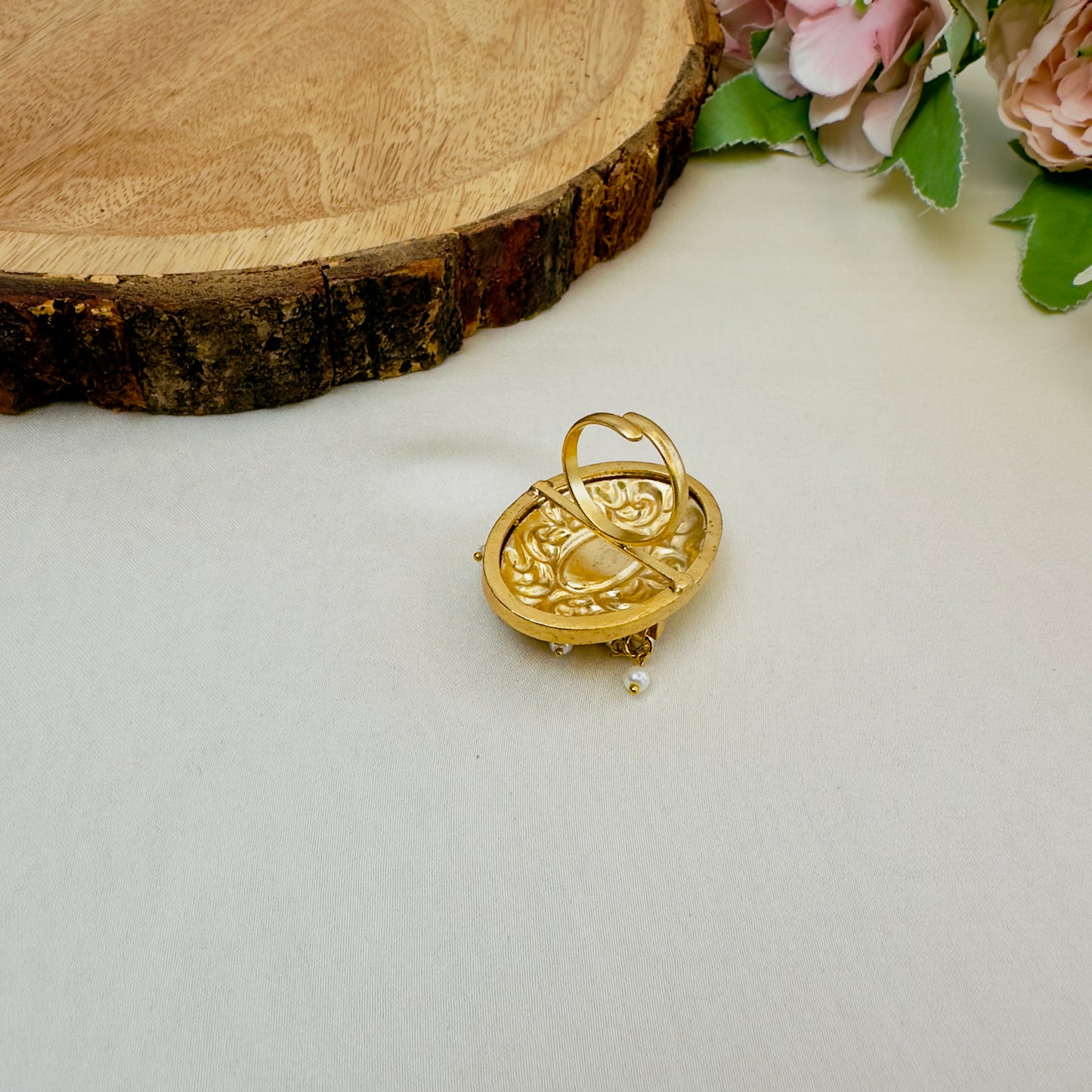 Lotus Golden Polish Jadau Ring