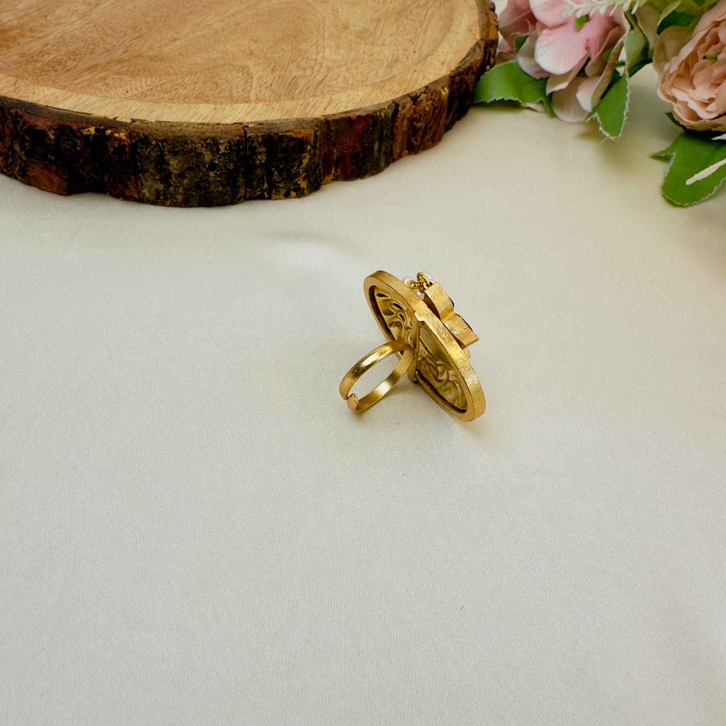 Lotus Golden Polish Jadau Ring