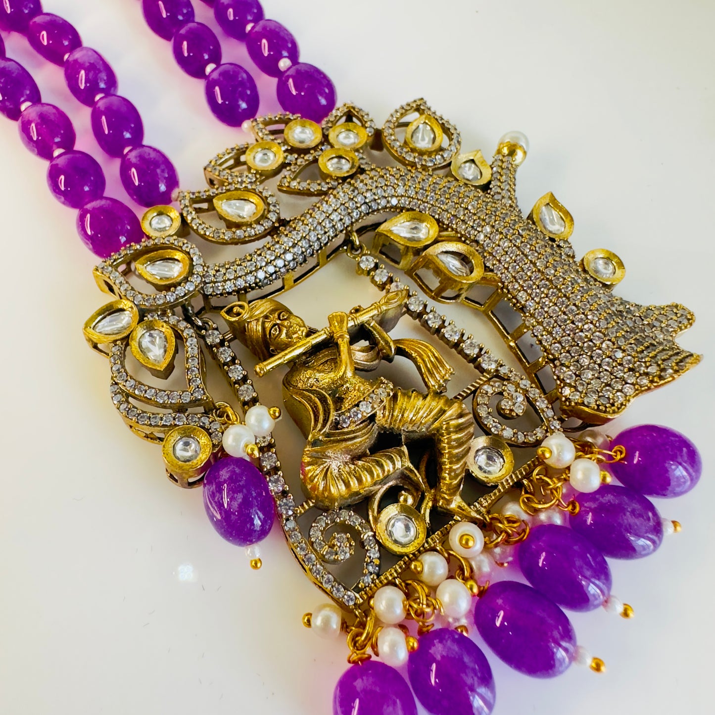 Krishna Motif Kundan Necklace Set