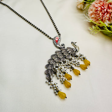 Yellow Peacock Silver Plated Necklace