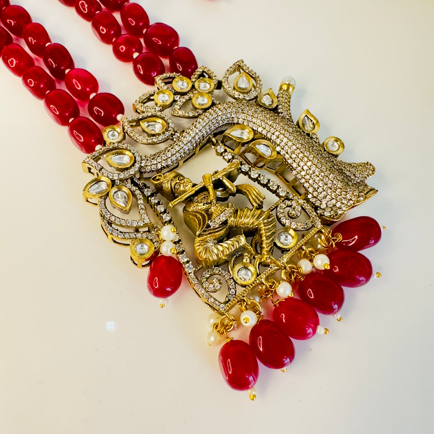 Krishna Motif Kundan Necklace Set