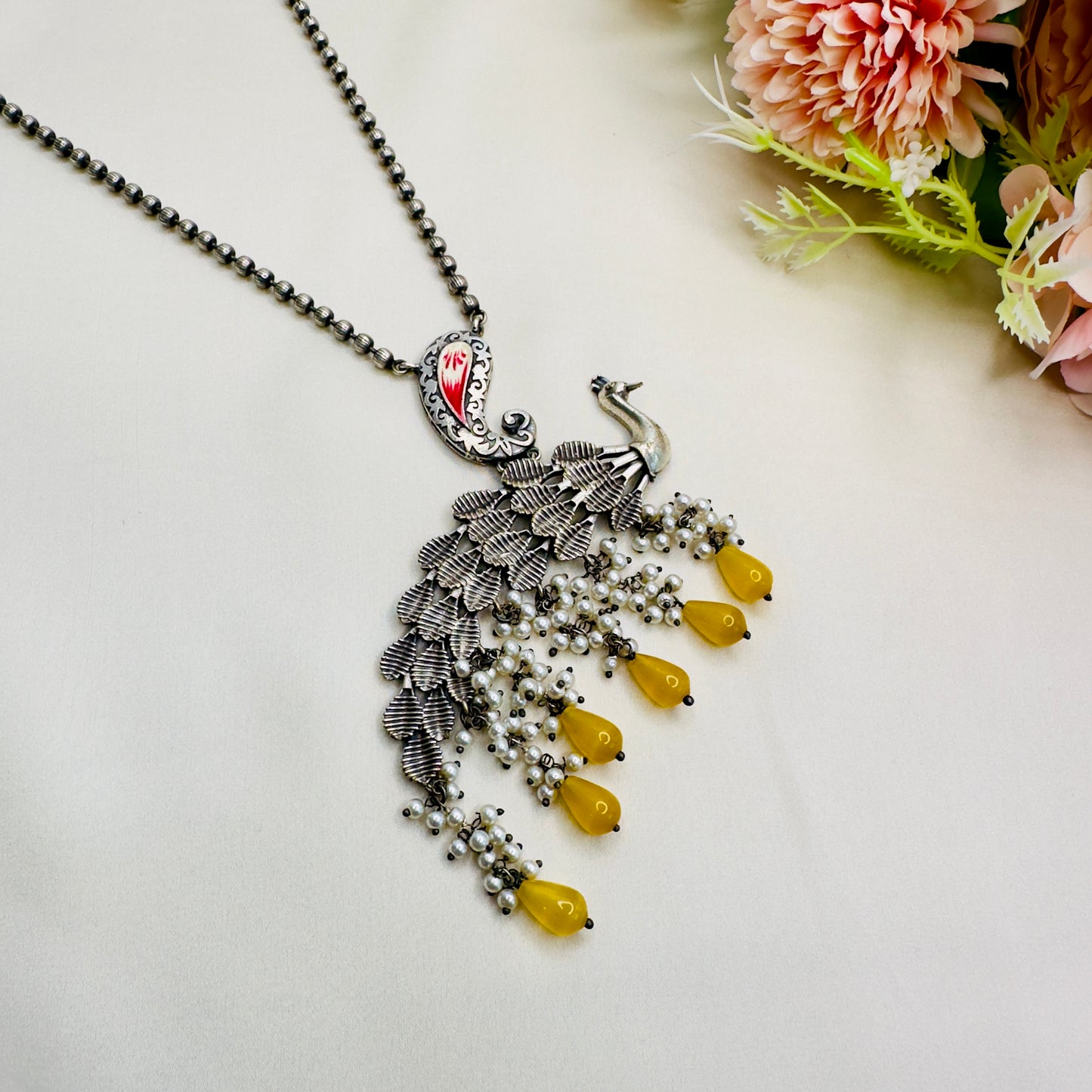 Yellow Peacock Silver Plated Necklace