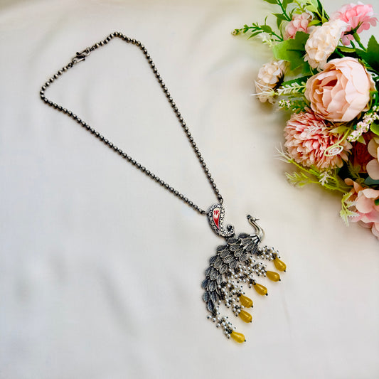 Yellow Peacock Silver Plated Necklace