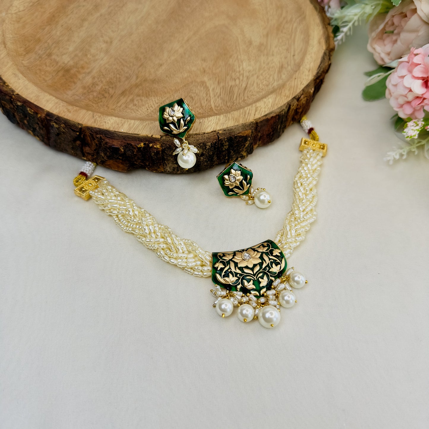 Meenakari Chid Moti Necklace/Choker Set