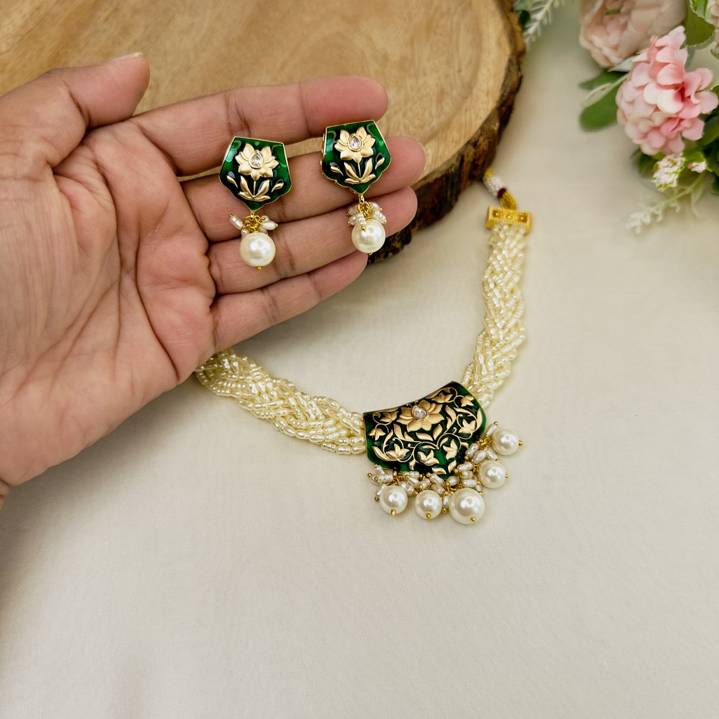 Meenakari Chid Moti Necklace/Choker Set