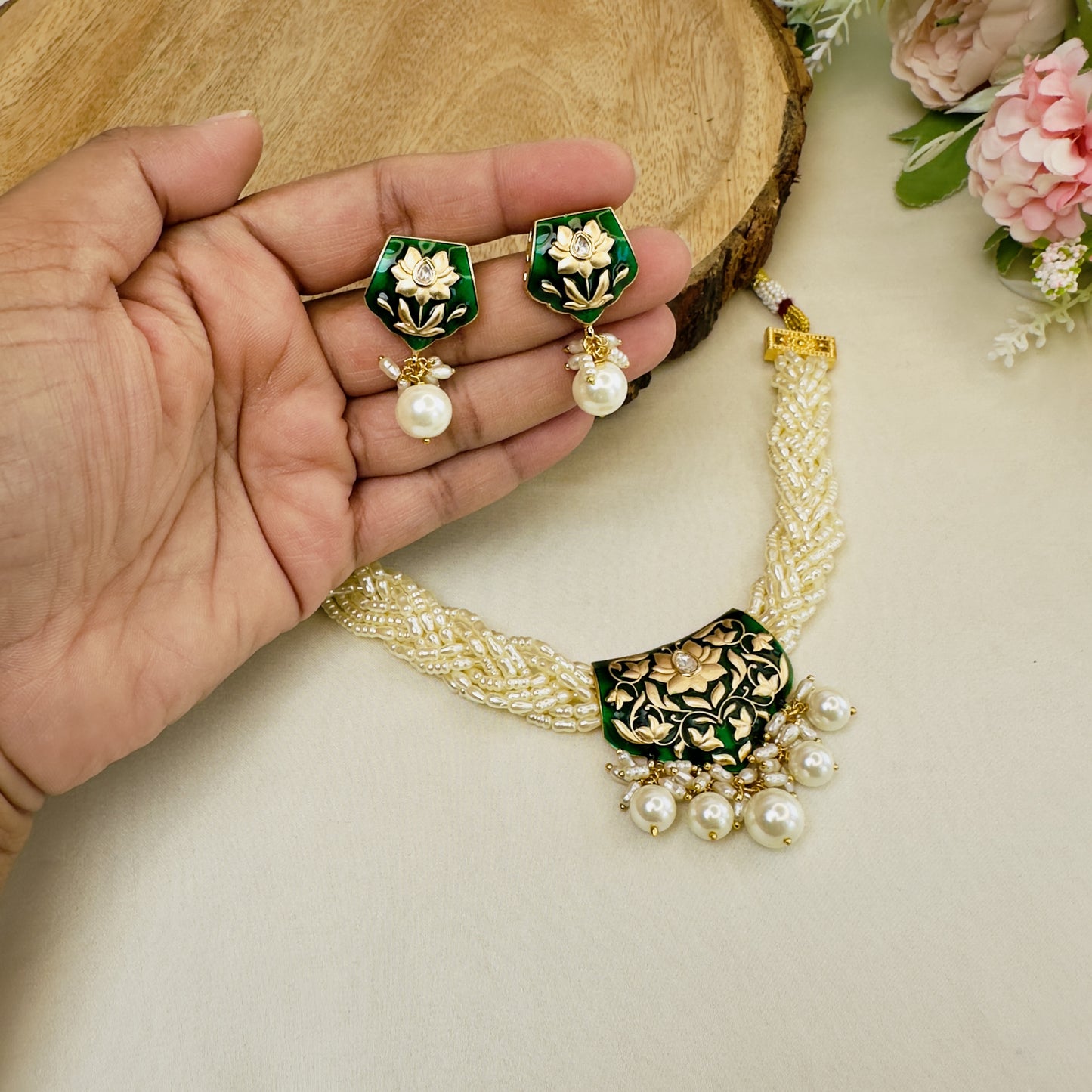 Meenakari Chid Moti Necklace/Choker Set