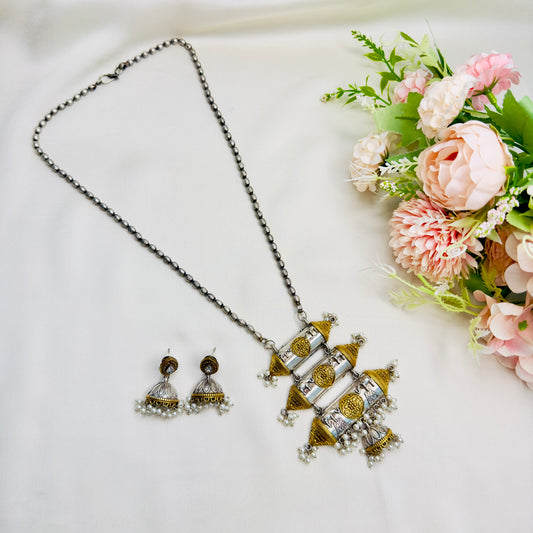 Dual Tone Silver Chain Pendant Set