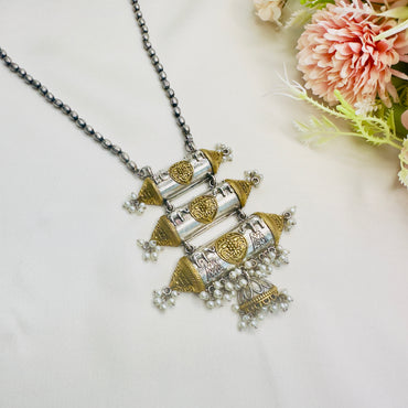 Dual Tone Silver Chain Pendant Set