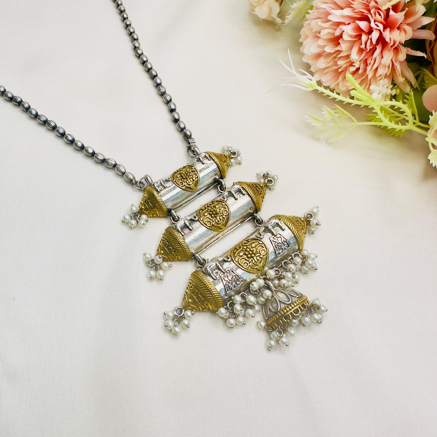 Dual Tone Silver Chain Pendant Set