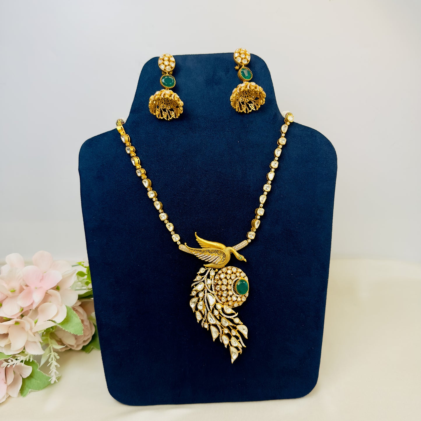 Premium Moissanite Peacock Pendant Necklace Set