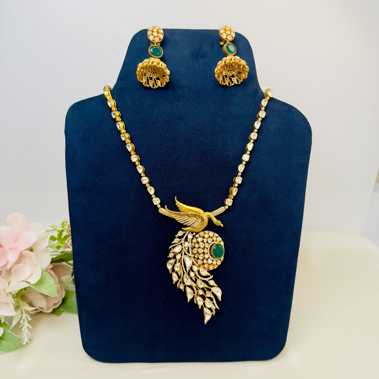 Premium Moissanite Peacock Pendant Necklace Set