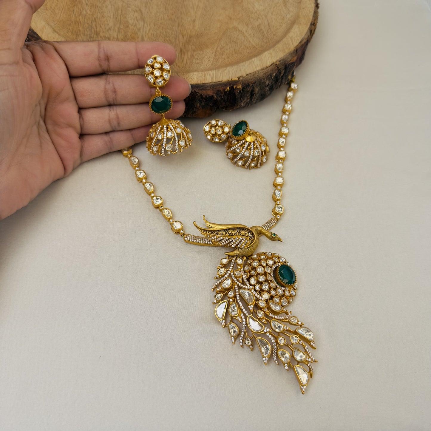 Premium Moissanite Peacock Pendant Necklace Set