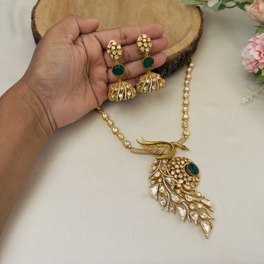 Premium Moissanite Peacock Pendant Necklace Set