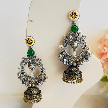 Silver Replica Chandbaali peacock Earrings