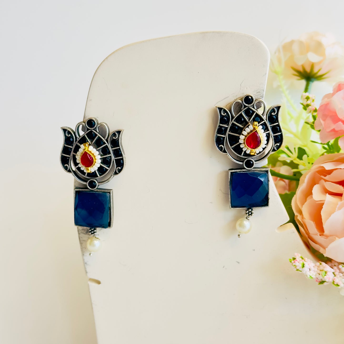 SilverTone Lotus Stud Earrings
