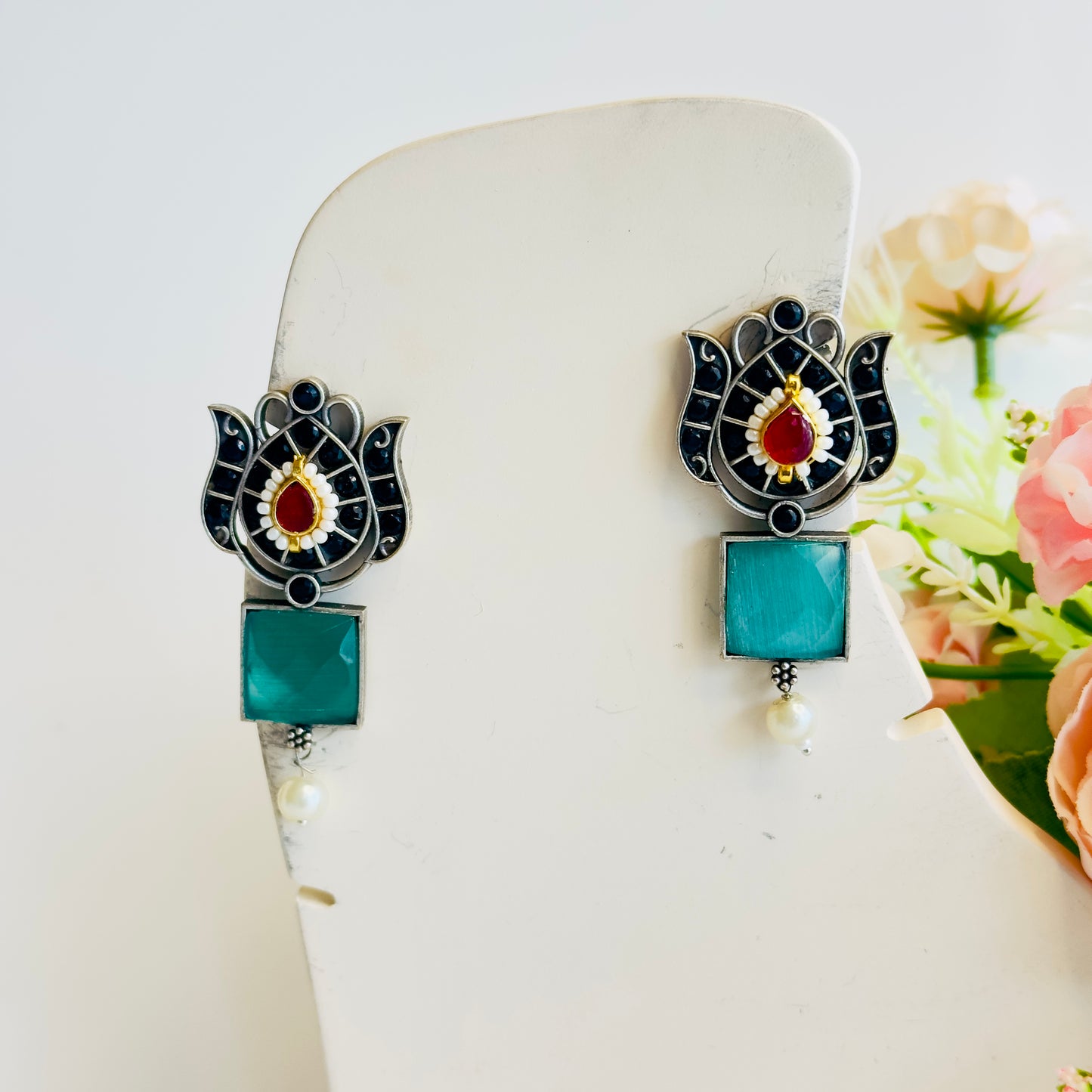SilverTone Lotus Stud Earrings