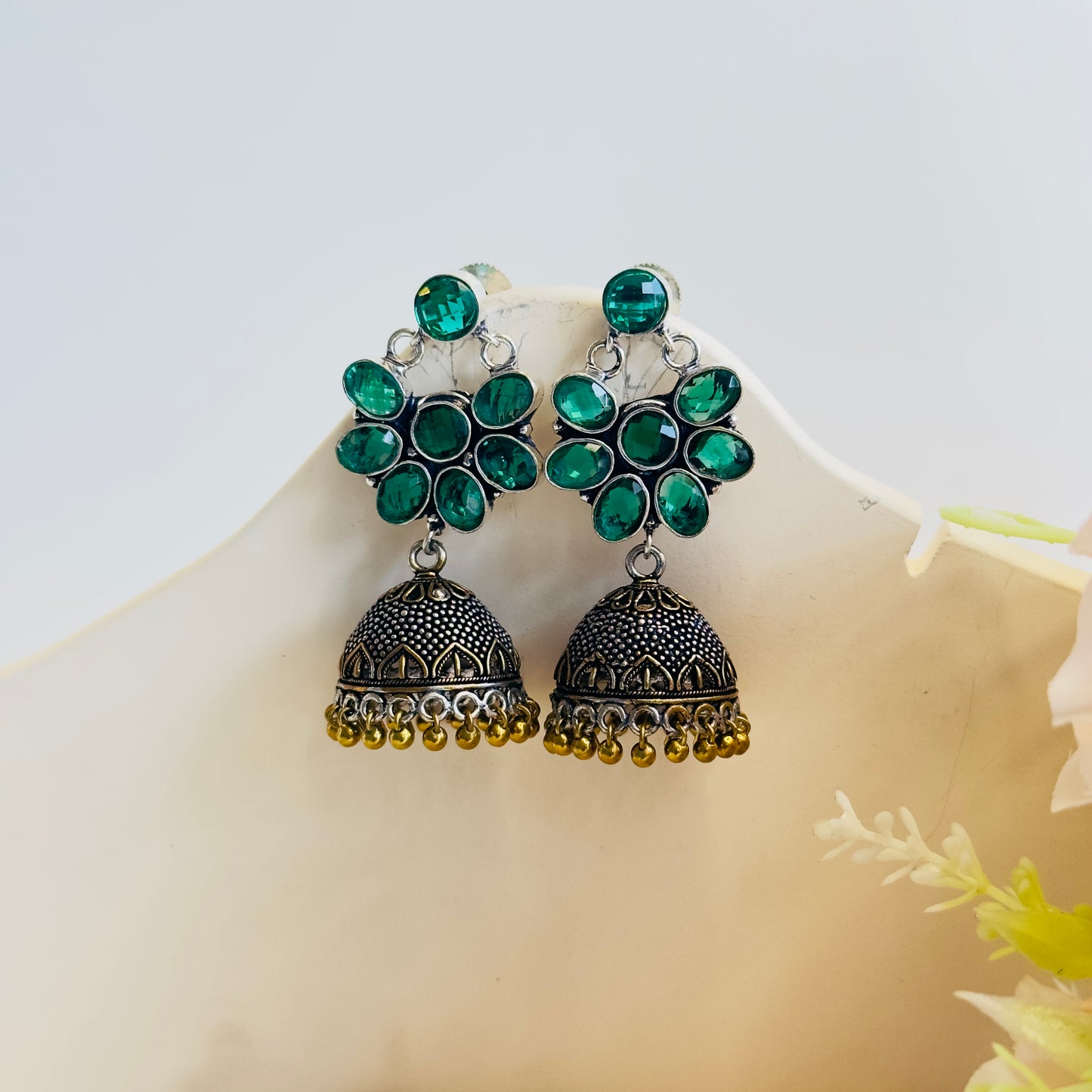 Floral Silver Replica Jhumki