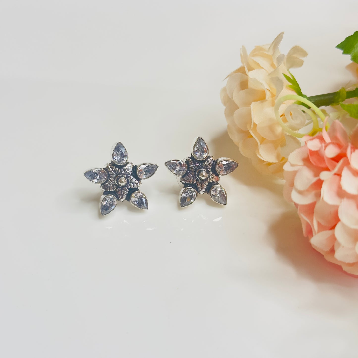 Star Flower Silver Replica Stud Earrings