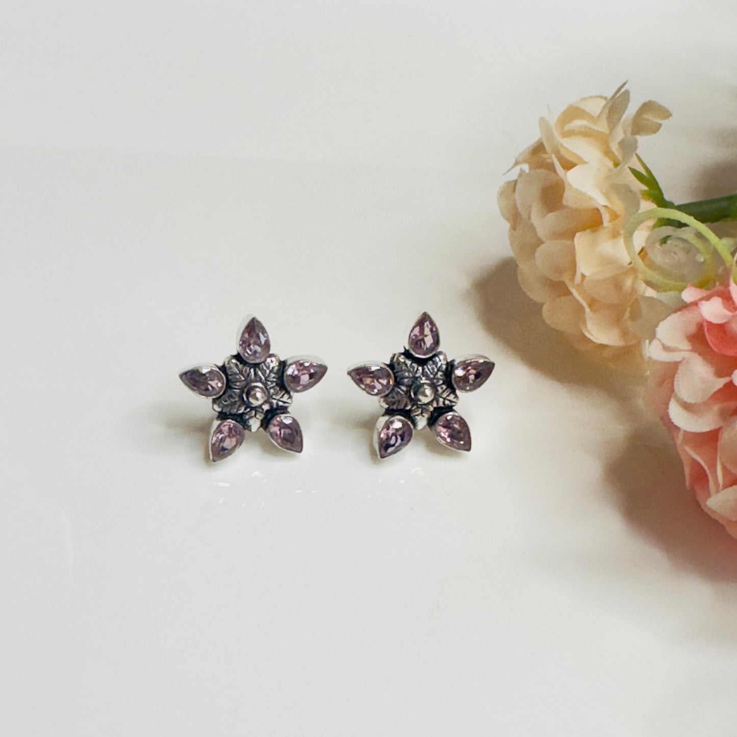 Star Flower Silver Replica Stud Earrings