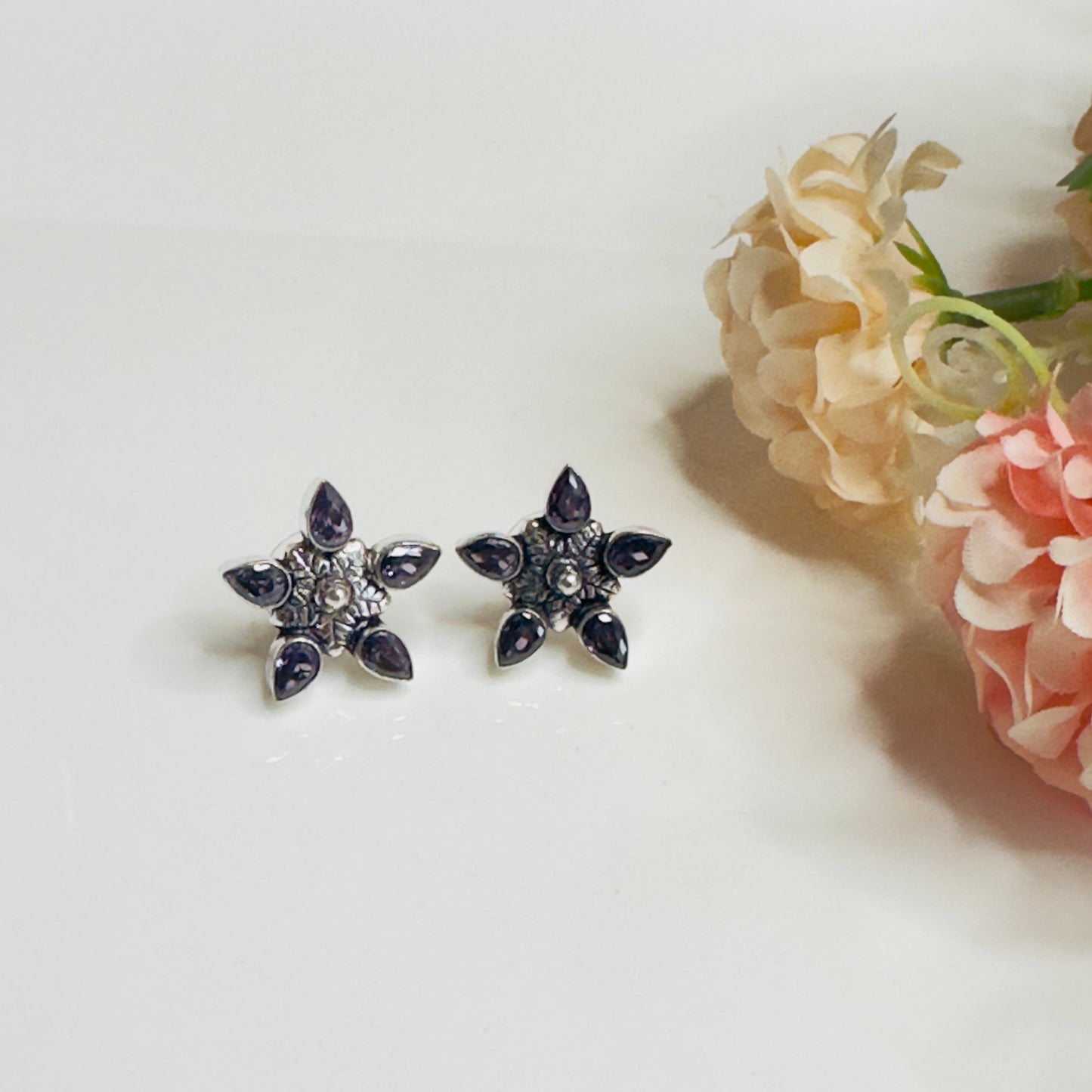 Star Flower Silver Replica Stud Earrings