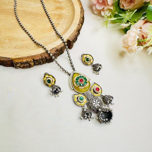 Three Silver Jhumki Necklace set