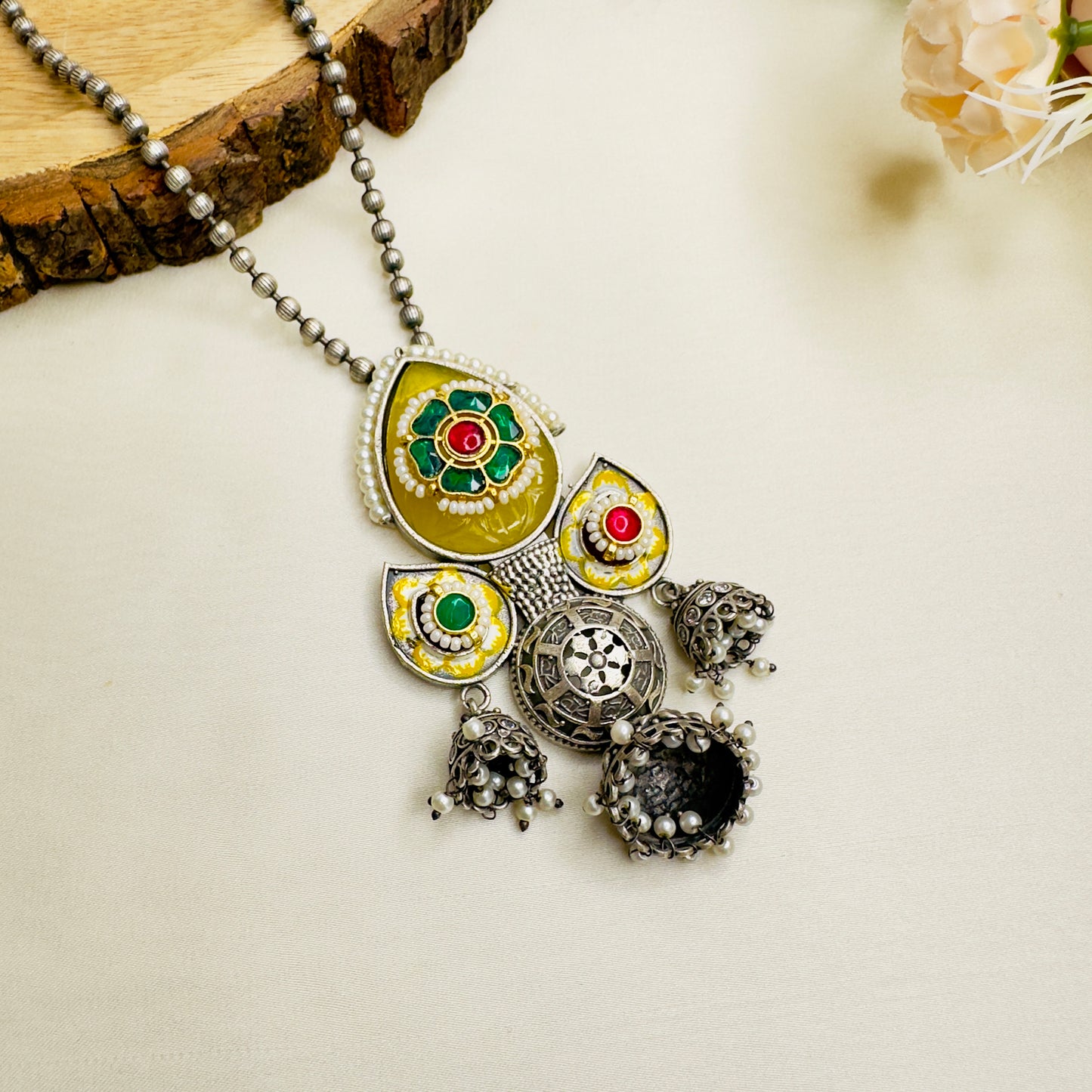 Three Silver Jhumki Necklace set