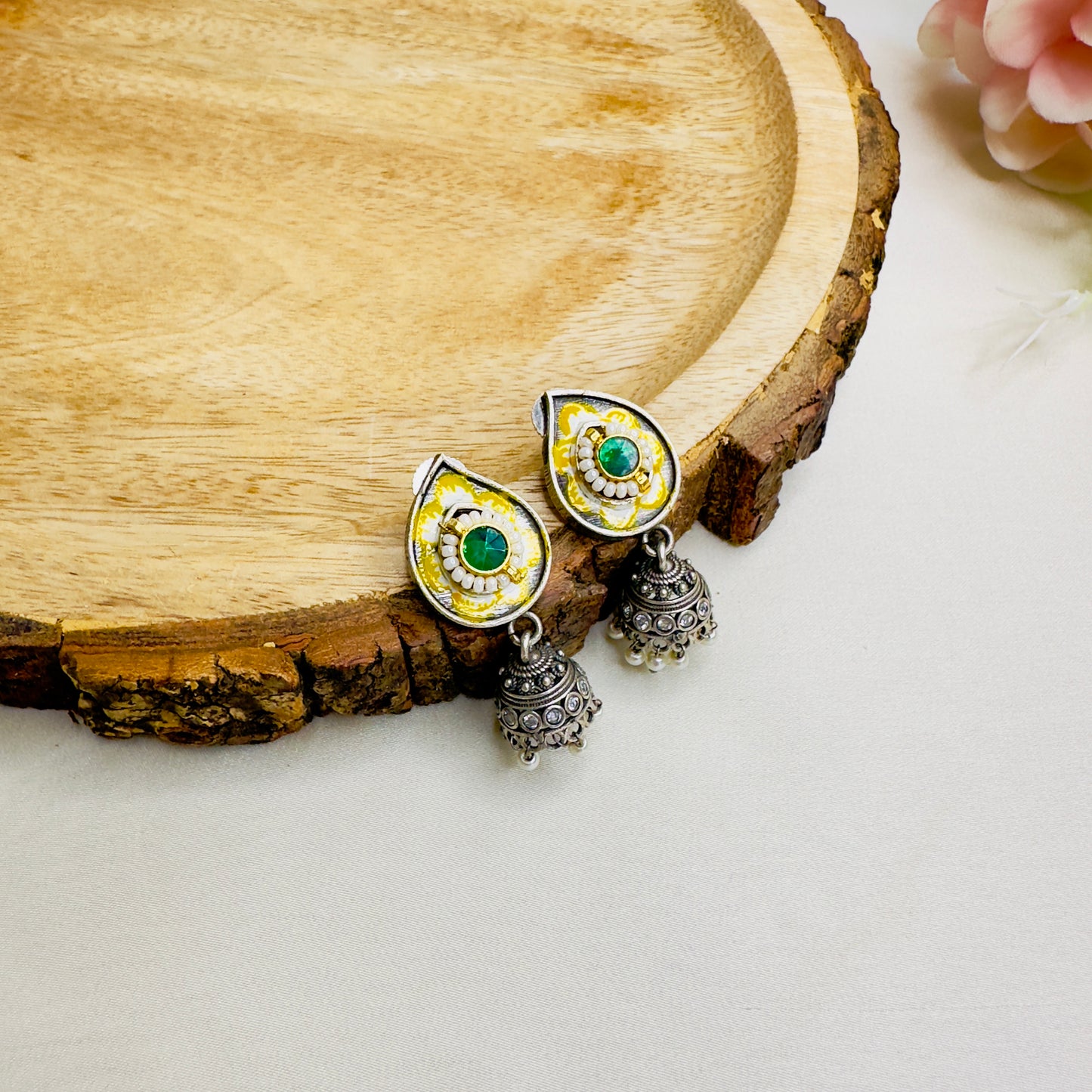Three Silver Jhumki Necklace set