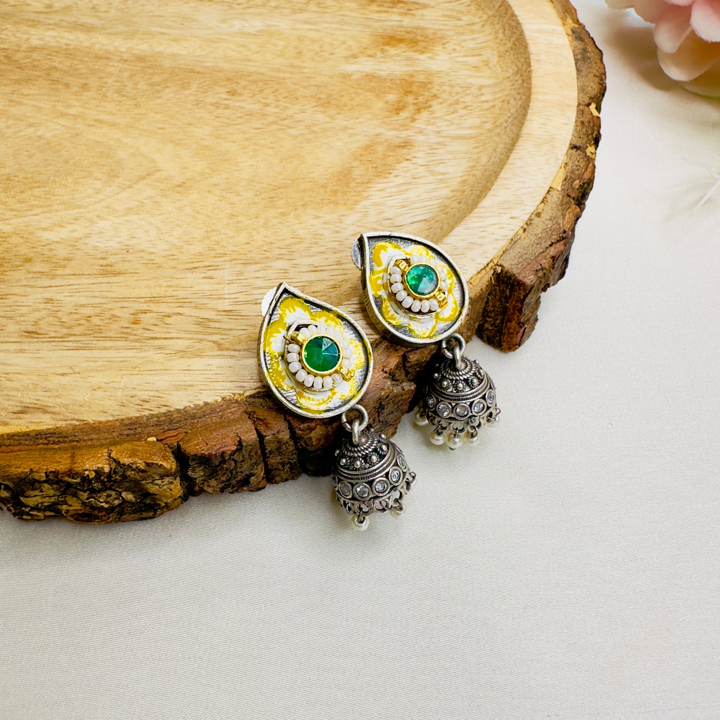 Three Silver Jhumki Necklace set