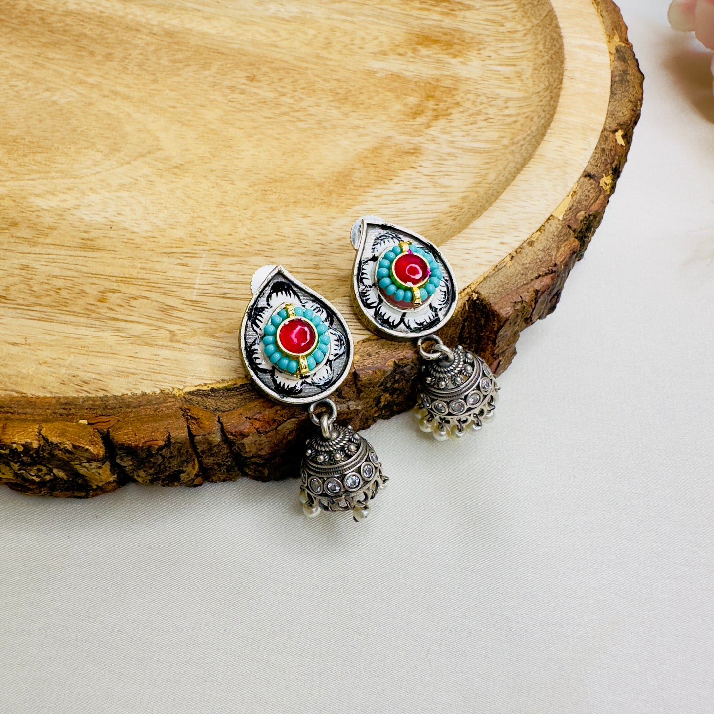 Three Silver Jhumki Necklace set