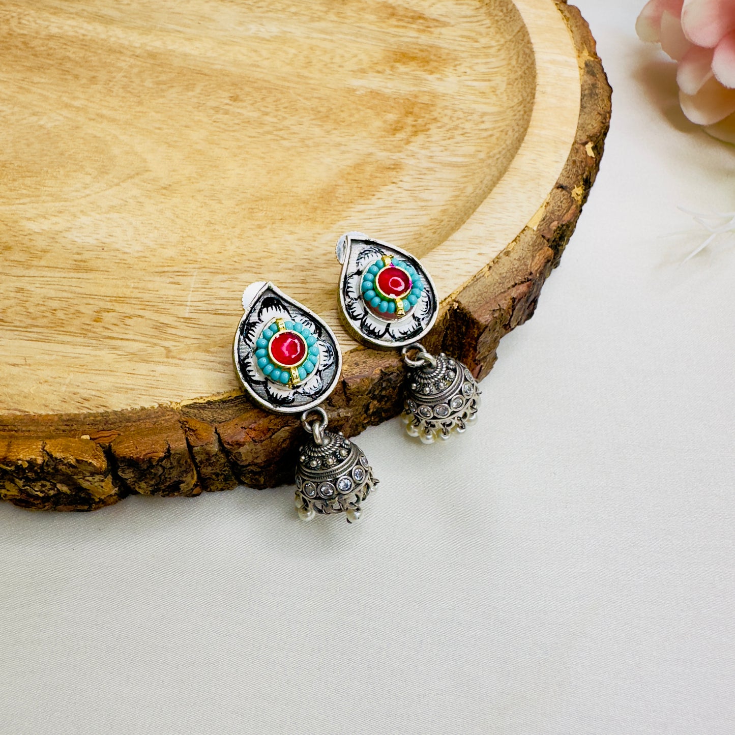 Three Silver Jhumki Necklace set