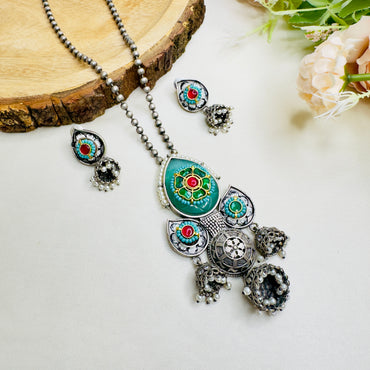 Three Silver Jhumki Necklace set