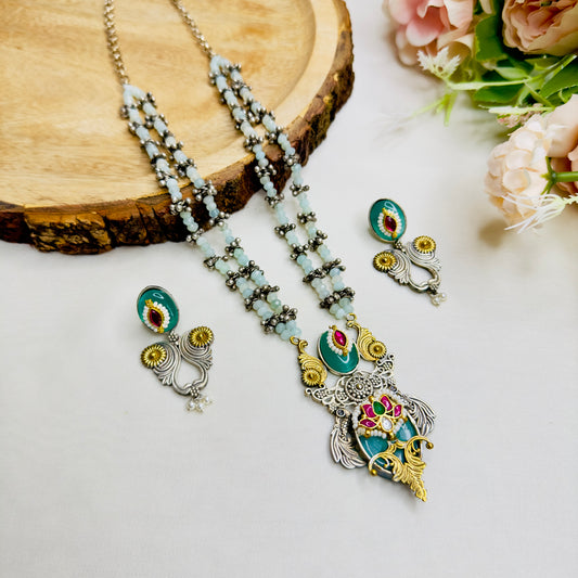 Pachi Kundan mid length Silver Replica Necklace set