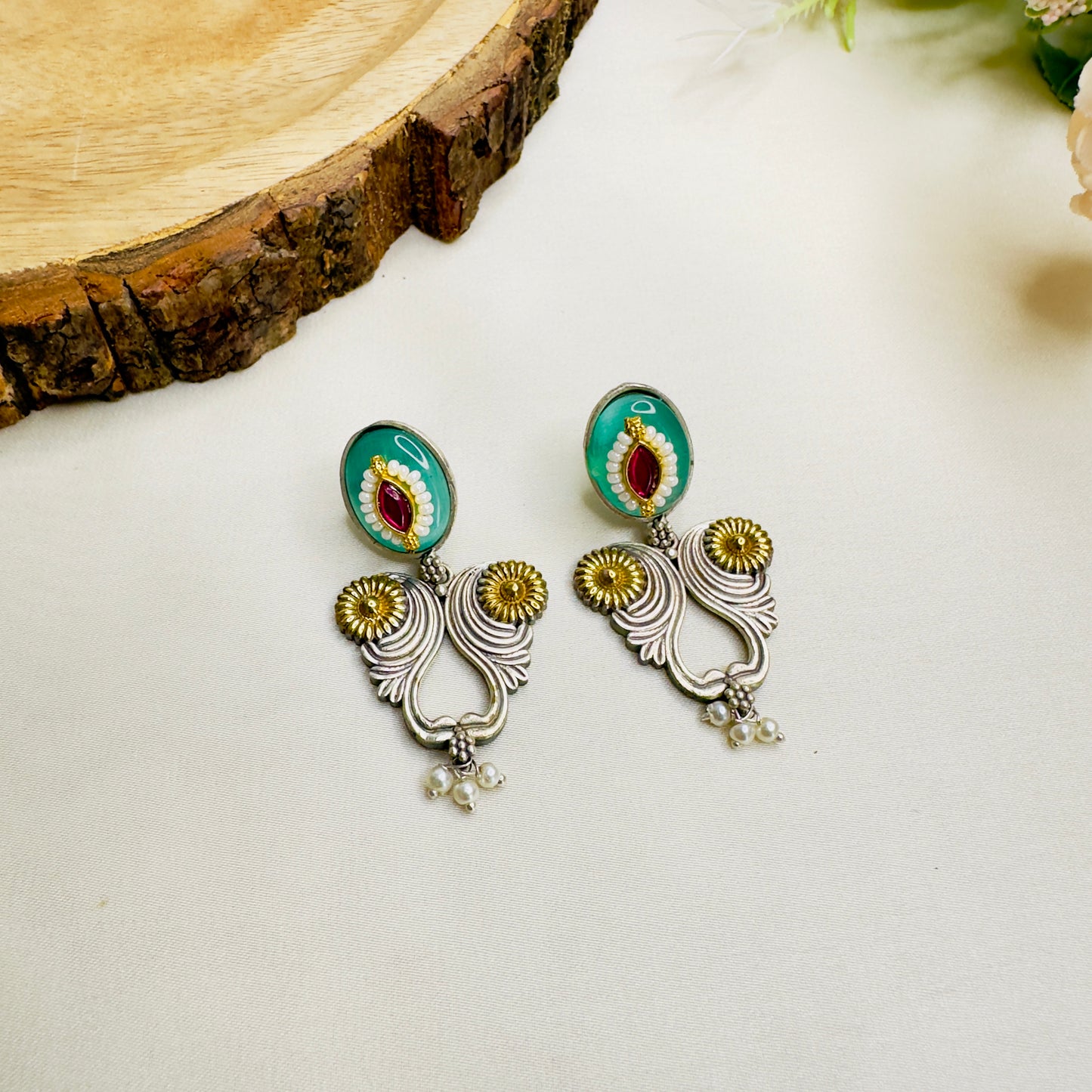 Pachi Kundan mid length Silver Replica Necklace set
