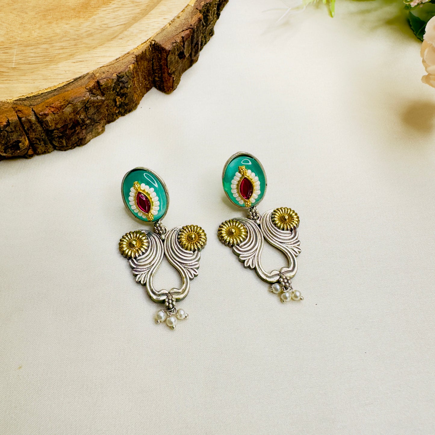Pachi Kundan mid length Silver Replica Necklace set