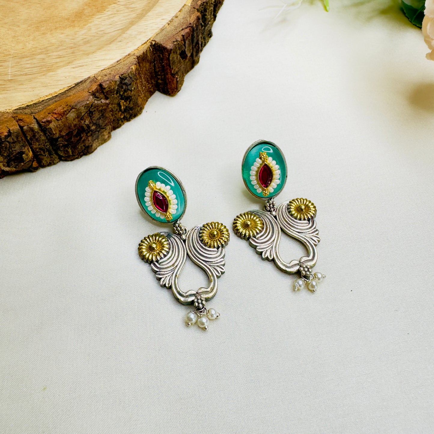 Pachi Kundan mid length Silver Replica Necklace set